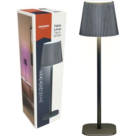 GRUNDIG Lámpara de noche LED – Lámpara de mesa inalámbrica con RGB y 4 modos de iluminación – Regulable con USB-C – Tap Light – 10,5 x 10,5 x 36 cm