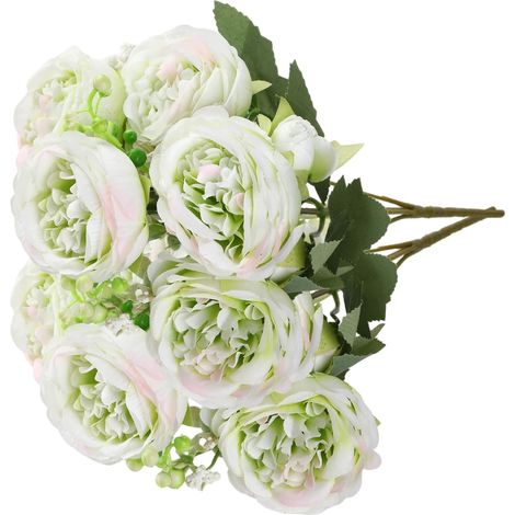 2 Bouquets de Pivoines Artificielles en Soie – Fleurs Vert pour Mariage, Fête, Centres de Table, Décoration Maison (1/5)