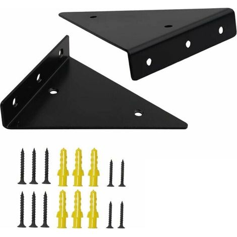 Support Étagère Murale - Triangle Métal Noir - Fixation Invisible - Profil 17 cm - Pour Étagère Flottante - Lot de 2