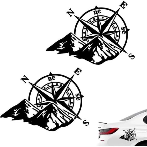 2 Pièces Autocollant Boussole de Montagne pour Voiture, Moto et Camping Car - Graphiques pour Capot (1/5)