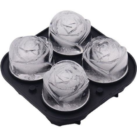 Silikon-Eiswürfelform, 4 Mulden, Rosenblüten-förmige Eiswürfelformen, leicht zu lösende Rosen-Eiswürfelformen, Silikon-Eiswürfelformen