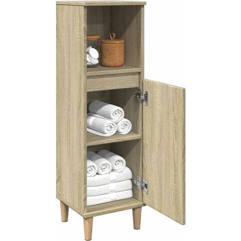 Meuble de Salle de Bain en Chêne, 30x30x100 cm, Armoire de Rangement Murale avec Étagères, Style Rustique Moderne pour WC et Douche (1/5)
