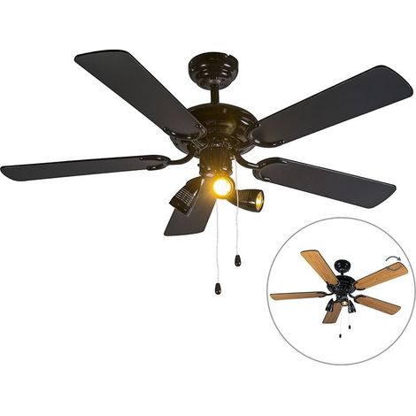 Ventilatore da soffitto nero da 110 cm – 5 pale in legno – Motore AC silenzioso da 43,5 dB – Modalità estate/inverno – Attacco GU10 (1/5)