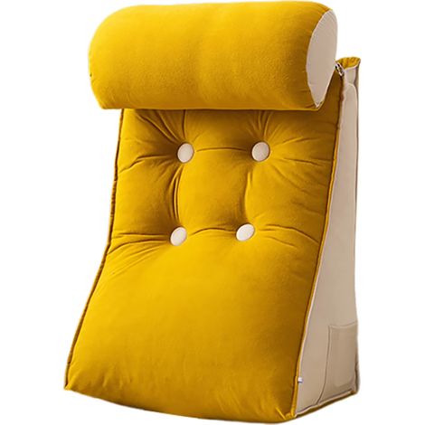 Coussin de dossier en forme de cale, coussin de soutien lombaire pour chaise, avec coussin de nuque et poches latérales, amovible, pour canapés, jaune (1/5)