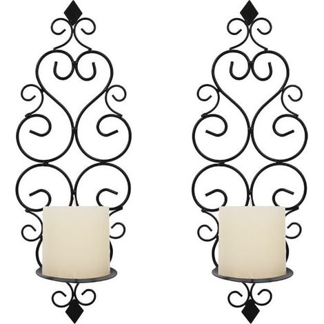 2er Set Kerzenhalter Teelichthalter Wandmontierter Metallkerzenhalter, Kerzenhalter für Wand Schlafzimmer Badezimmer Wohnzimmer Dekoration, Schwarz (1/4)
