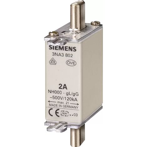 Siemens NH-Sicherungseinsatz, NH000, In: 20 A, gG, Un AC: 500 V, Un DC: 250 V 3NA3807 (1/2)