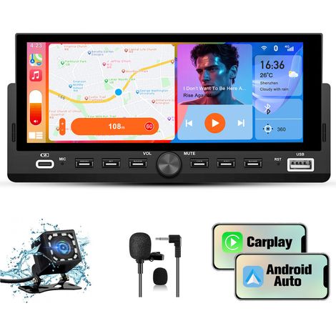 1 DIN Autoradio 6.8 pouces CarPlay GPS BT 5.2 FM KAM JUNSUN
