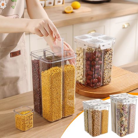 Bocal Hermetique Pour Conservation Des Aliments - Bocal De Rangement Pour Riz Haricots Cereales Pates - Design Transparent Avec Compartiments - 1 Unite (1/4)