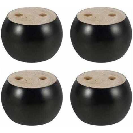 Lot de 4 pieds de meuble ronds en bois de 5 cm de hauteur pour canapé, lit, fauteuil, armoire, avec vis et rubans (noir) (1/4)