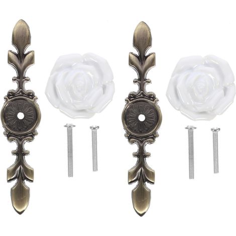 Poignée Placard la Cuisine en Céramique Blanche Forme de Rose Vintage, 2pcs, Facile à Installer, pour Armoire et Meuble la Maison (1/5)