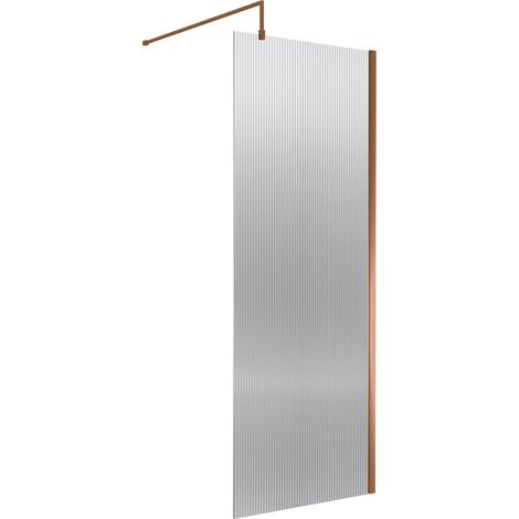 Nuie Fluted Wet Room Screen 1850mm High x 800mm Wide with Support Bar 8mm Glass - Brushed Bronze (1/2)