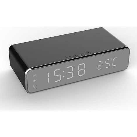 HONORNIC - Réveil numérique avec station de charge sans fil, cadran miroir et thermomètre intégré