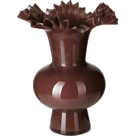 Vase brun en verre au bord ondulé - brun (1/2)