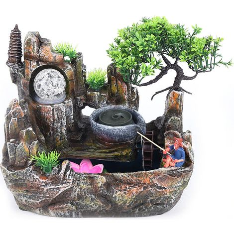 Zimmerbrunnen Springbrunnen Wasserspiel Garten Brunnen Beleuchtung Zerstäubung Tischbrunnen Luftbefeuchter Ornament Tischbrunnen Harz (1/5)