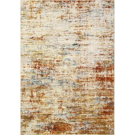 Tapis moderne abstrait intérieur - Lavable en machine, poils courts, antidérapant, résistant aux taches - Pour salon, chambre, cuisine & salle de jeux - Orange, 200 x 290 cm (1/5)
