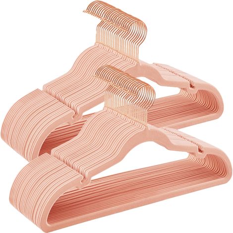SONGMICS Grucce Appendiabiti in Velluto 50 Pezzi, Antiscivolo, Scanalature su Spalle, Barra per Pantaloni, Gancio Girevole a 360°, Salvaspazio, Spesso 0,6 cm, Largo 43 cm, Rosa Chiaro CRF029PK05 (1/5)