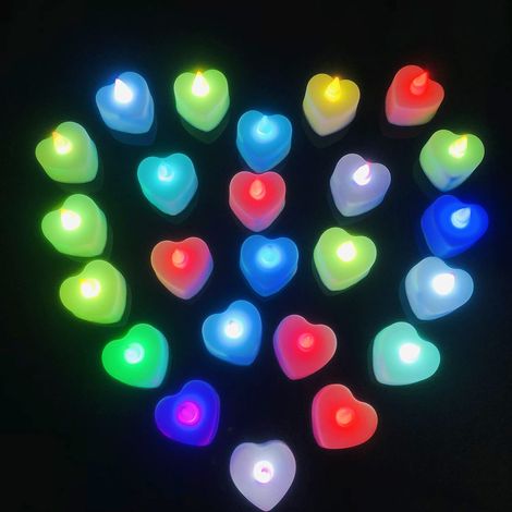 24 candele LED a forma di fiamma tremolante, senza fiamma, per casa, matrimonio, festa, Natale, decorazione (amore colorato) (1/5)