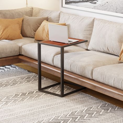 40,6x50,8x64,2 cm - Petite table d’appoint en forme de C, structure métallique ainsi que planche de bois MDF en noyer