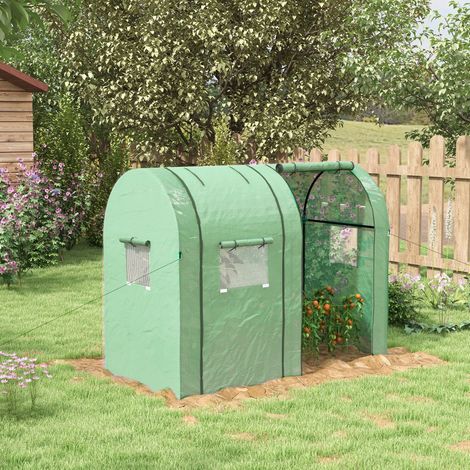 Invernadero de jardín 185 x 94 x 150 cm de PE verde, 2 puertas enrollables, ventanas UV, DESVIAE (1/5)