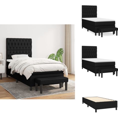 Sommier à lattes de lit avec matelas Noir 90x200 cm Tissu - Lit Double - Lit Plateforme - Matelas Ferme - Literie - Chambre À Coucher (1/5)