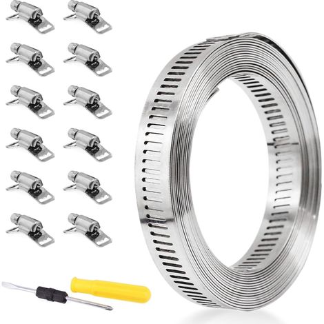 Collier de serrage 3,5m, colliers de conduit en acier inoxydable réglables, kit de brides pour tuyaux DIY personnalisé avec attaches, pince de fixation pour tube (1/5)