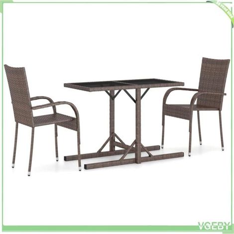 Ensemble à manger de jardin - FAFEICY - 3072451 - 3 pièces - Rotin PE résistant - Table verre - Chaises empilables (1/5)