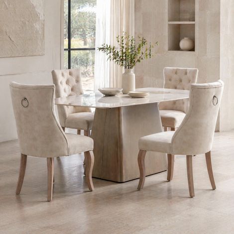 MEUBLIV chaise 51x47x97 cm gris beige – dossier capitonné, lot de 4 (1/5)