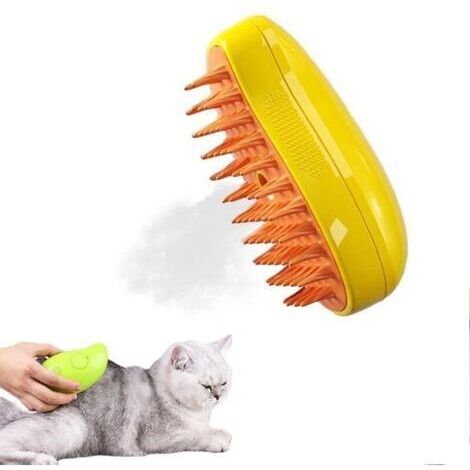 Brosse a vapeur 3 en 1 pour chat Brosse de toilettage multifonctionnelle autonettoyante pour chat et chien Peigne d'epilation pour animaux de compagnie Jaune (1/5)