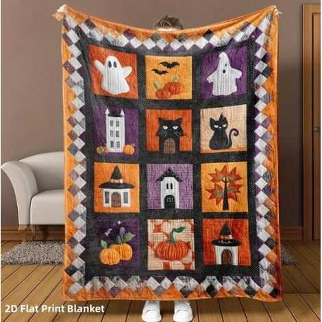 New Halloween Series Patchwork Blanket, Spooky Pumpkin Ghost Festival Plush Blanket, Nap Sofa Blanket - J - 100130CM