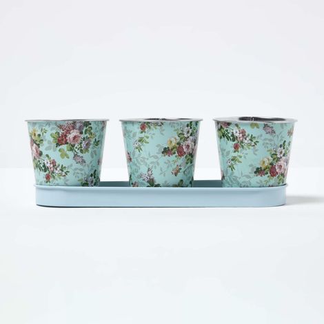 HOMESCAPES Cache-pots avec plateau à motif roses
