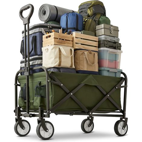 Relaxdays Folding trolley, 100 kg, telescopic handle, Oxford fabric, shopping, camping & beach, green