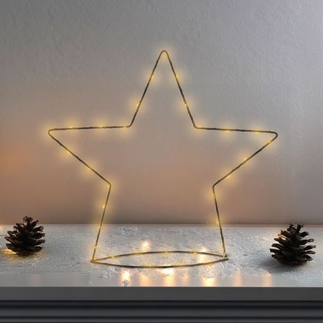LED Stern Silhouette mit Timer - 35 x 34 cm - Metall Schattenbild beleuchtet mit Fernbedienung - Advent Weihnachts Deko Aufsteller warm weiß mit Timer