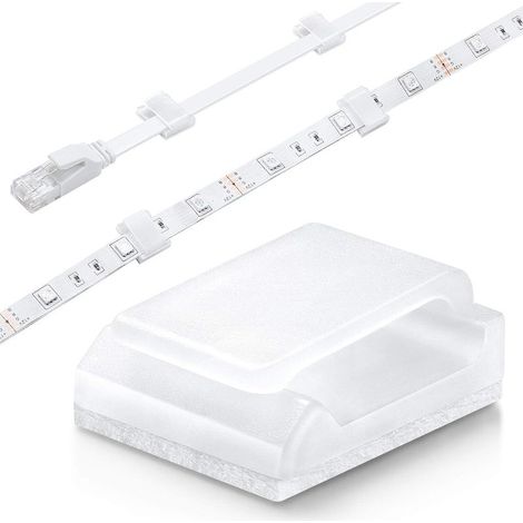 100 Pièces Attache Cable Adhesif, Clips Cable Adhesif Accroche Cable pour l'Organisation et la Gestion,Attache Cable Mural pour LED Chambre/Bureau/PC/Chargeur/Lampe/Voiture,Blanc (1/5)