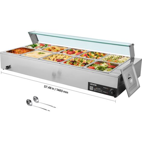 Vidange facile, chauffe-plat électrique bain-marie inox 1700 W avec 10 bacs 1/2 pour buffet libre-service (1/5)