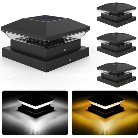 Capuchon de Poteau Solaire pour 9x9cm 10x10cm 12x12cm, 3000K/6000K Lot de 4 Solaires Capuchon pour Poteau, AUTO ON/OFF, IP65 Étanche Eclairage Solaire Extérieure pour Poteaux de Clôture [Classe énergé (1/5)