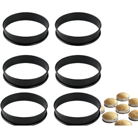 Lot de 6 cercles à pâtisserie antiadhésifs en acier inoxydable, diamètre 10,5 cm, noirs (1/5)