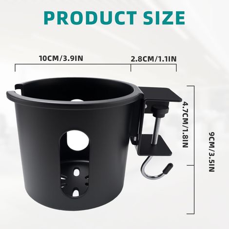 Porte Gobelet Bureau,Porte Tasse avec Crochet et Bac D'égouttage pour Plateau Jusqu'à 3 cm,Sans Perçage Support Tasse Rangement pour Tasses Bouteilles D'eau Porte Crayons Pots Fleurs,Ouverture 9 cm (1/4)