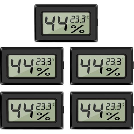 Mini Digital LCD Thermomètre Hygromètre, Numérique Thermo Hygromètre Indicateur pour Cuisine Bureau Accueil Humidors Incubateurs Reptiles (5Pcs, Noir) (1/5)