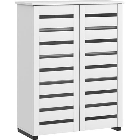 Mobile Scarpiera a 5 Livelli con 4 Ripiani Regolabili e Ante a Doghe, in Legno, 76x33Px98 cm, Bianco
