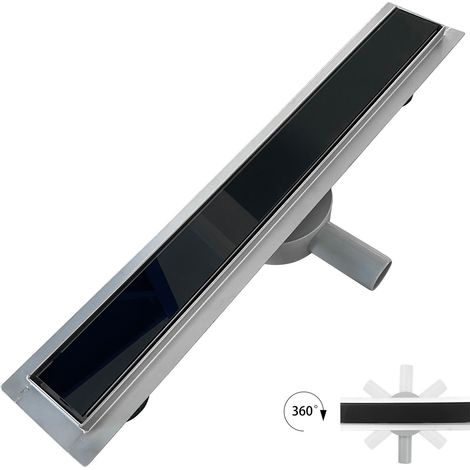 DUKA Caniveau de douche L.50 cm verre noir inox avec siphon 360°, drainage performant (1/5)