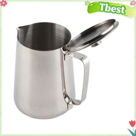 HURRISE Tasse à lait en acier inoxydable avec couvercle pour mousse de lait (6000ml) 600 ml 300 cc (1/5)
