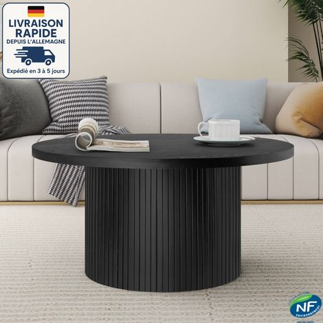 Table basse ronde en bois massif de 35.43 pouces - Bois Certifié PEFC - Styles de créateurs - Noir (1/5)