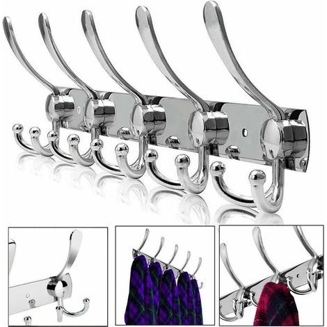 Appendiabiti da Parete, Ganci per Appendiabiti in Acciaio Inossidabile, Ganci per Cappotti Asciugamani Accappatoi (Argento 5 Ganci) (1/3)