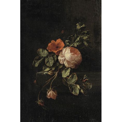 papier peint panoramique nature morte de fleurs rouge foncé et noir - ESTAhome (1/5)
