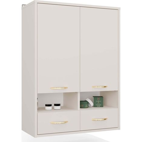NINA w2d2p2s - mobile bagno sospeso - 2 porte, 8 mensole e 2 cassetti - 66x90x30 cm - cachemire (1/5)