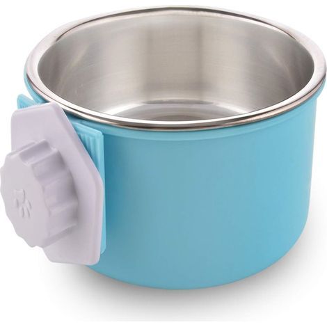 Gamelle suspendue pour chien en acier inoxydable, modèle rond amovible, taille L bleue (1/5)