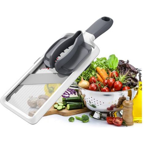 1 mandoline cuisine, réglable 1-4 mm, protection des doigts, coupe-légumes manuel multifonction pour préparation rapide de légumes et fruits (1/3)