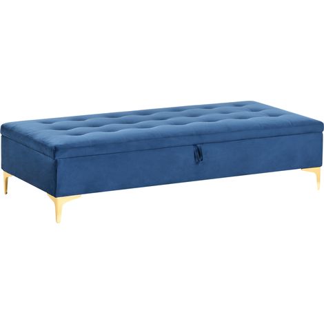 Otomana moderna reposapiés rectangular con almacenaje de terciopelo con capitoné azul marino Aberdeen (1/5)