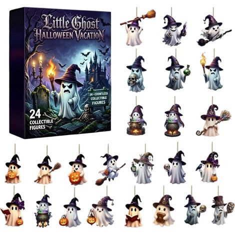 Calendrier Avent Halloween Ornements Pendentifs Fantôme Plats 2D Calendrier Compte À Rebours Halloween Fantôme 24 Jours Pour entrée ferme dortoir fête vacances maison (1/5)