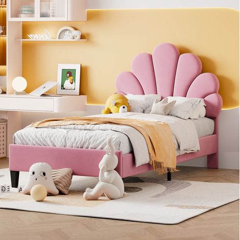 Cama Baúl 90x200 Cm Cabecero Terciopelo Rosa Y Somier Lamas (1/5)